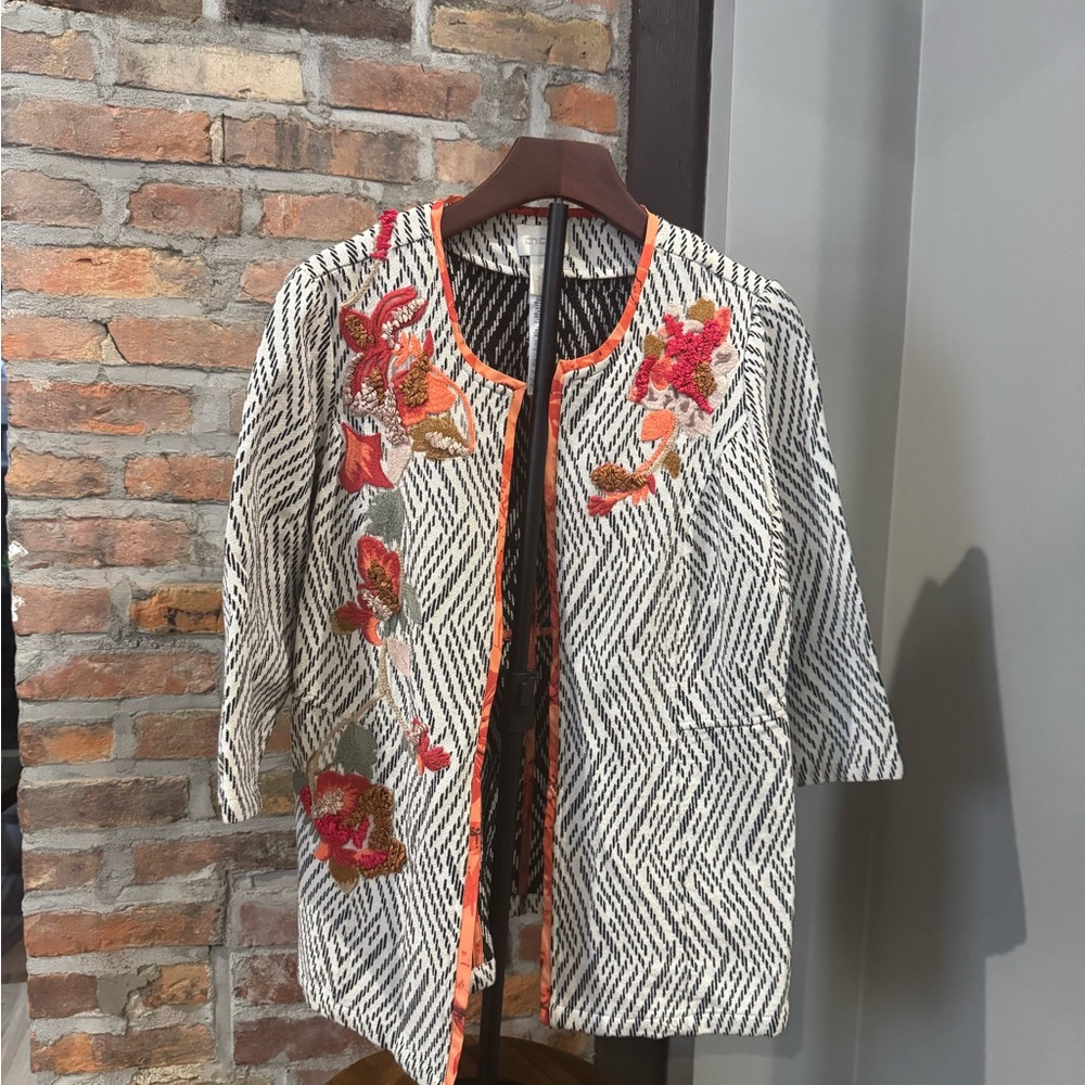 Chico's Monochrome Jacket with Vibrant Red Trim